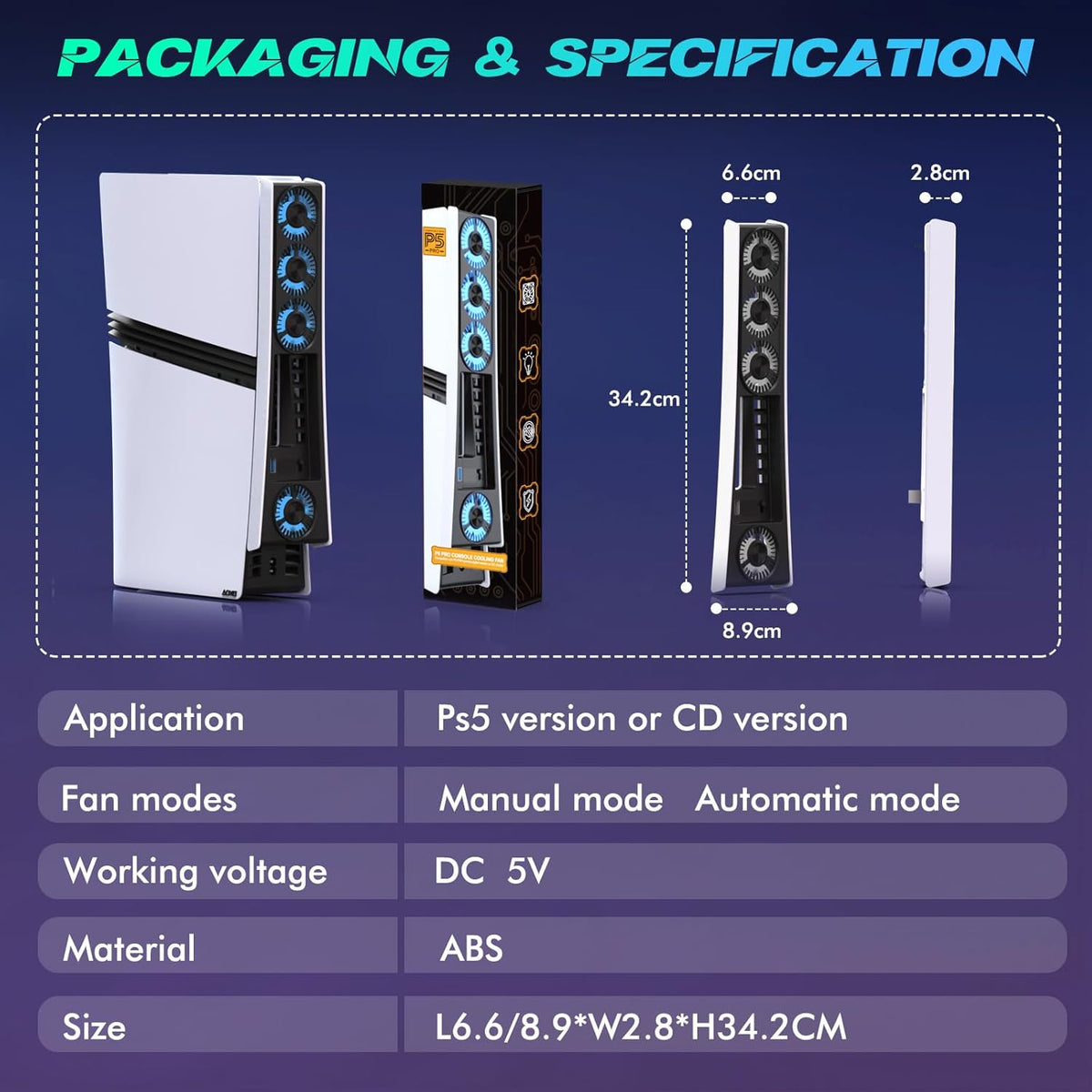 Ps5 Pro 4 Cooling Fans,Ps5 Pro Accessories Fans with USB 3.0,Efficient Quiet Cooler Fan with Adjustable Speed,Cooling Fan for Playstation5 Pro Temperature-Controlled