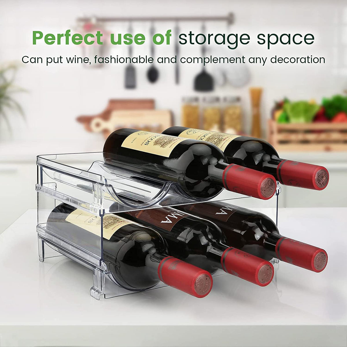 Cabinet Water Bottle Organizer - Set of 2 Stackable Storage Racks for Efficient Water Bottle Storage