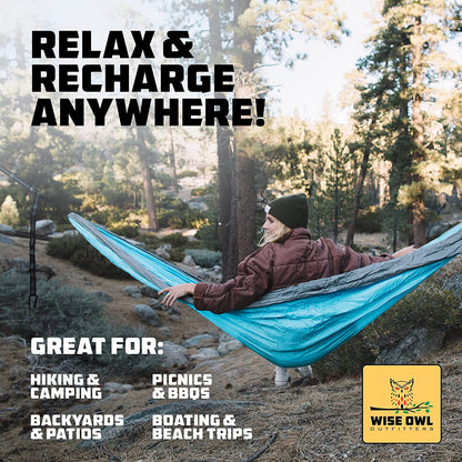 Portable Lightweight Single Hammock for Camping and Outdoor Adventures - Durable Parachute Nylon in Black and Grey