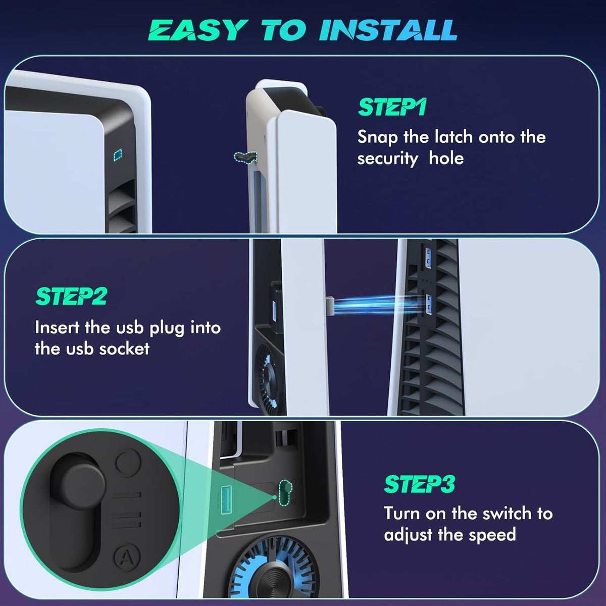 Ps5 Pro 4 Cooling Fans,Ps5 Pro Accessories Fans with USB 3.0,Efficient Quiet Cooler Fan with Adjustable Speed,Cooling Fan for Playstation5 Pro Temperature-Controlled