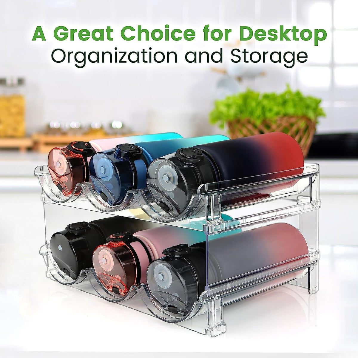 Cabinet Water Bottle Organizer - Set of 2 Stackable Storage Racks for Efficient Water Bottle Storage