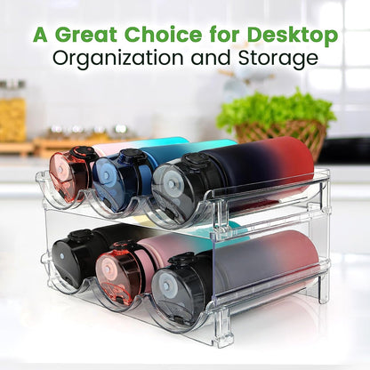 Cabinet Water Bottle Organizer - Set of 2 Stackable Storage Racks for Efficient Water Bottle Storage