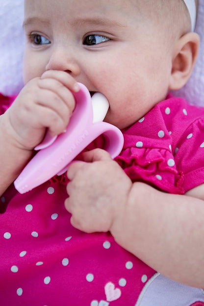 ® Pink Teether-Toothbrush for Infants and Toddlers, Made in the USA with Soft Bristles for Gentle Oral Care, Bendable Food-Grade Silicone, Family-Owned Since 2009, Over 11 Million Units Sold