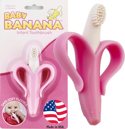 ® Pink Teether-Toothbrush for Infants and Toddlers, Made in the USA with Soft Bristles for Gentle Oral Care, Bendable Food-Grade Silicone, Family-Owned Since 2009, Over 11 Million Units Sold