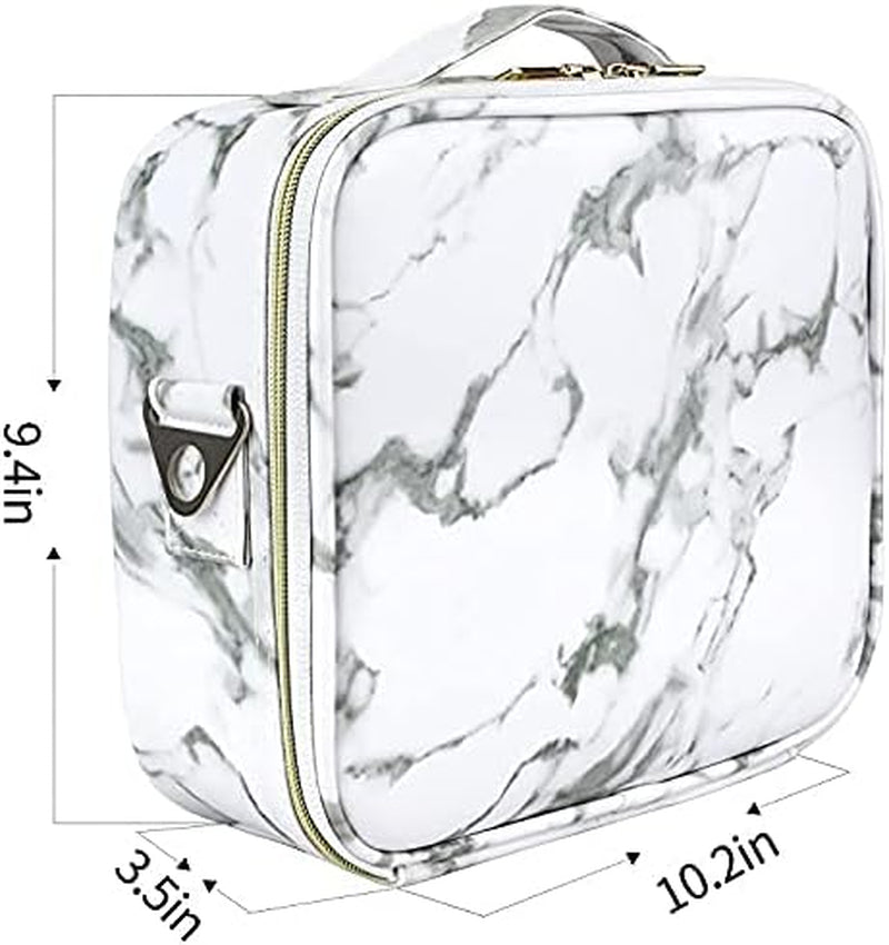 Travel Makeup Bag 10.4 Inches Portable Makeup Train Case Cosmetic Bag Organizer with Adjustable Dividers and Shoulder Strap for Cosmetics Brushes Toiletry Jewelry Digital Accessories (Marble)