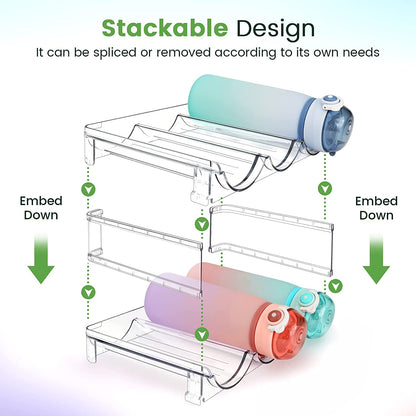 Cabinet Water Bottle Organizer - Set of 2 Stackable Storage Racks for Efficient Water Bottle Storage