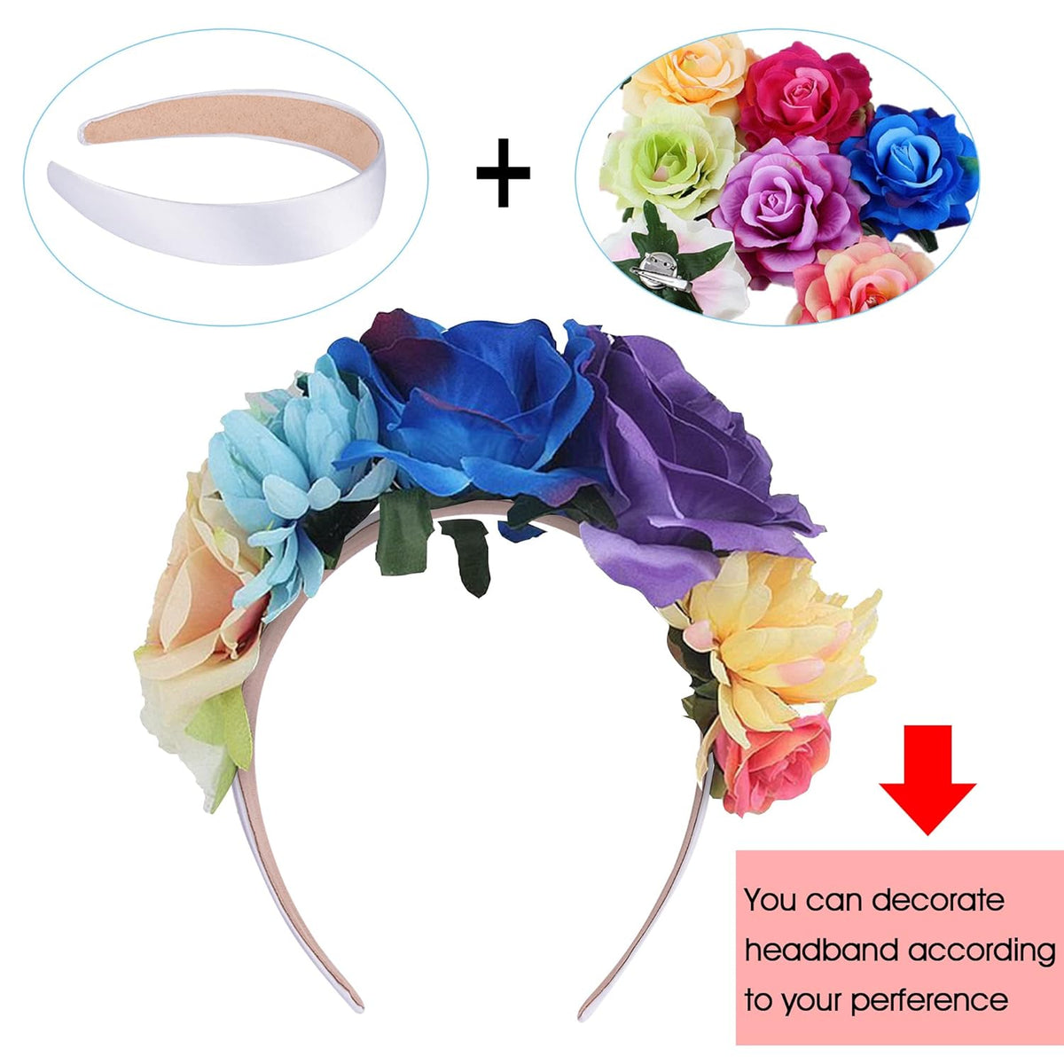 16 Pieces Colorful Satin Hair Accessories - 1 Inch Plastic Covered Headbands for Women and Girls