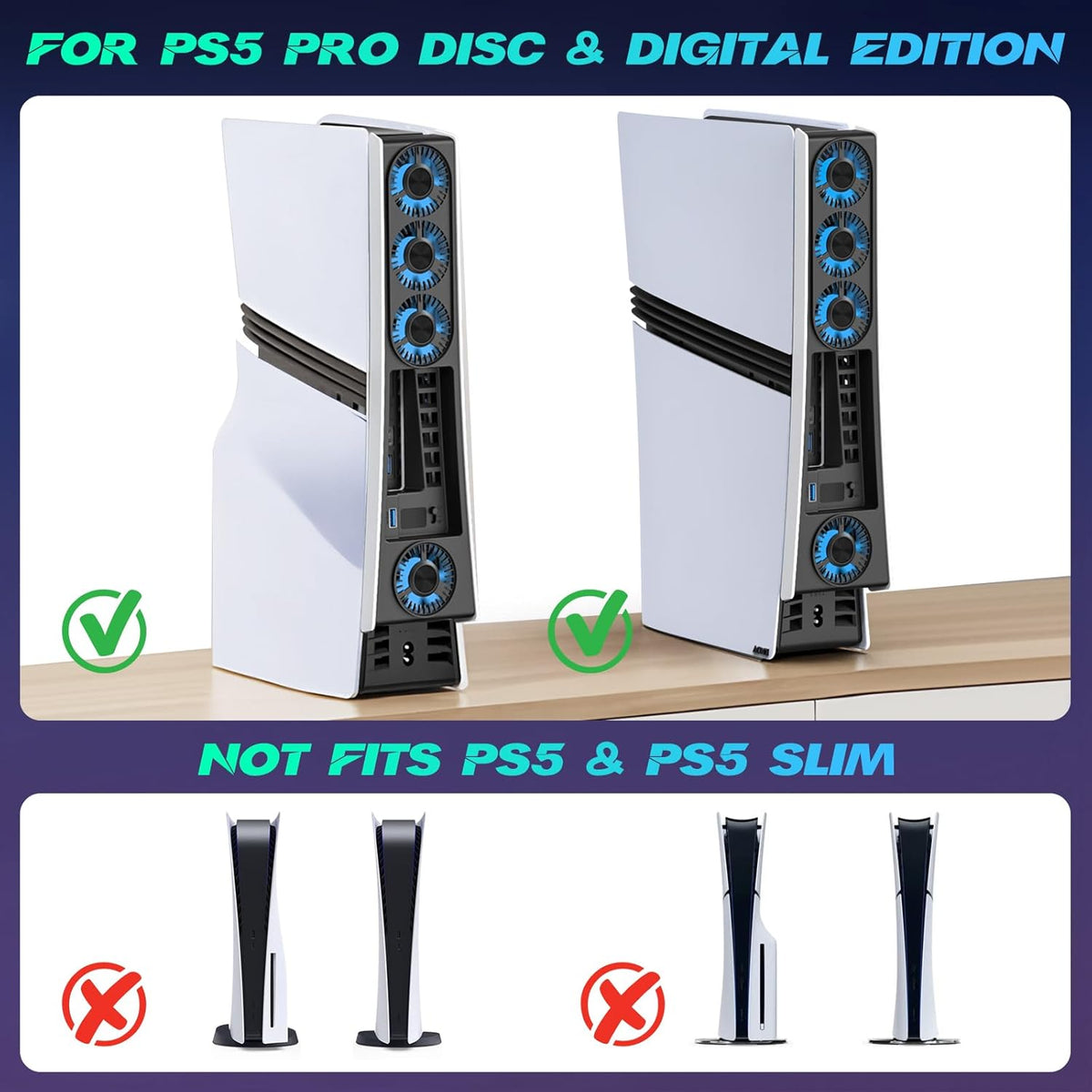 Ps5 Pro 4 Cooling Fans,Ps5 Pro Accessories Fans with USB 3.0,Efficient Quiet Cooler Fan with Adjustable Speed,Cooling Fan for Playstation5 Pro Temperature-Controlled