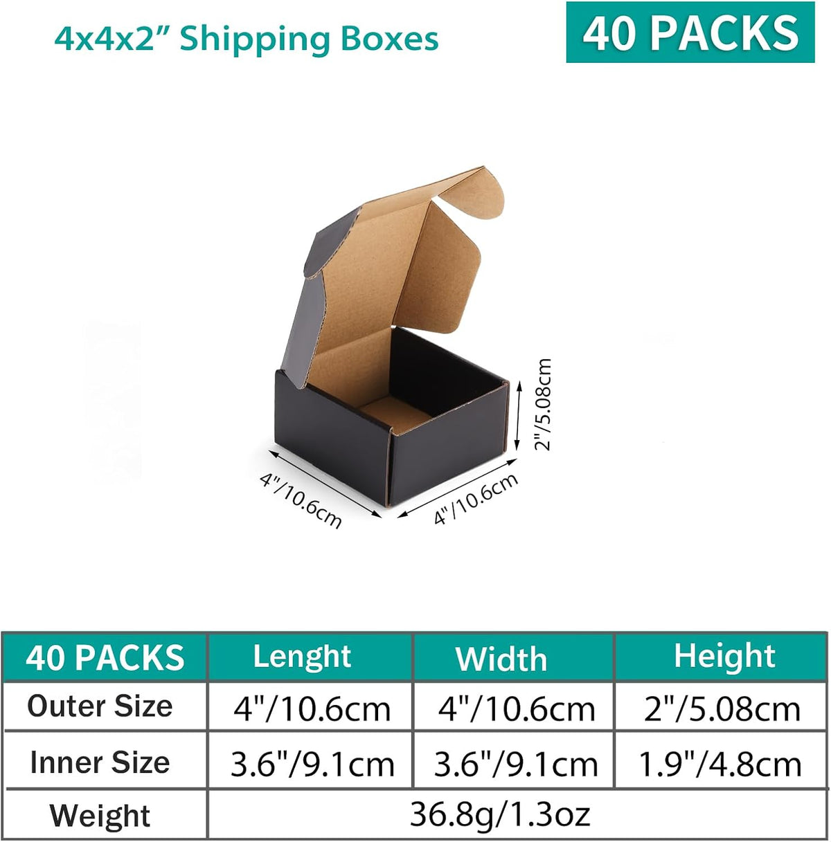 40 Pack 4X4X2 Shipping Boxes for Small Business, Black Packaging Cardboard Boxes, Moving Mailing Packing Box