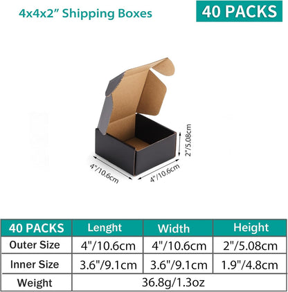 40 Pack 4X4X2 Shipping Boxes for Small Business, Black Packaging Cardboard Boxes, Moving Mailing Packing Box