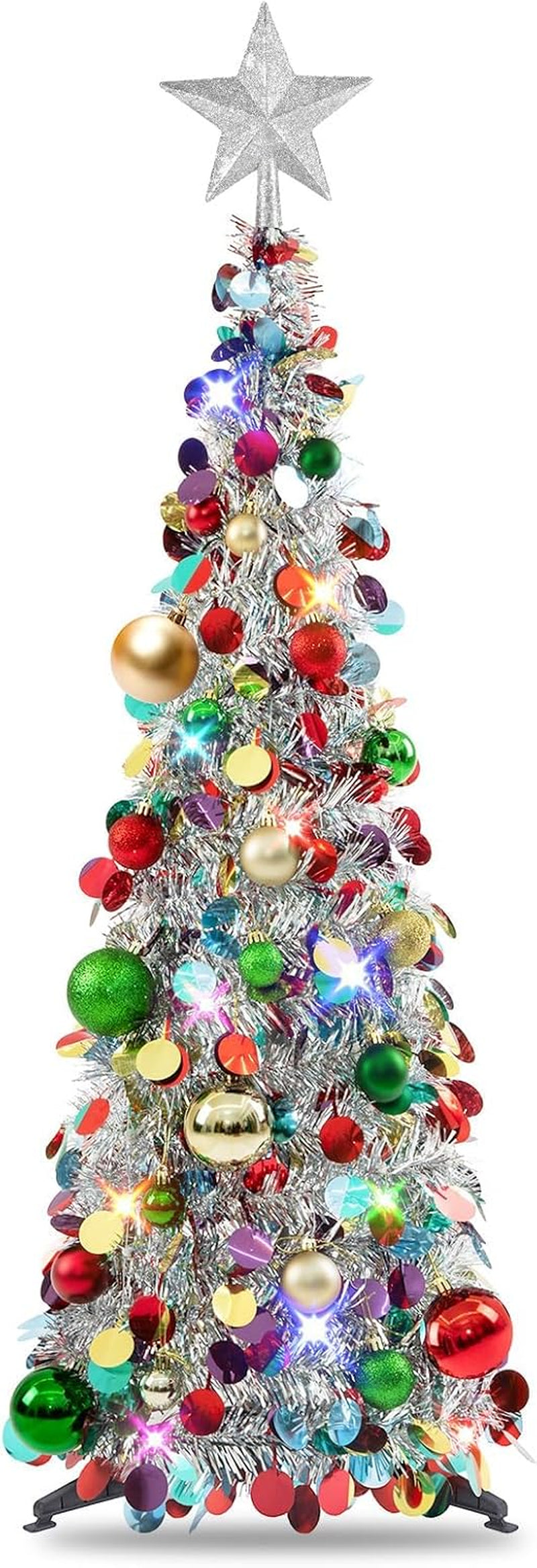 Pop up Christmas Tree with Lights & Ornaments, 3FT, Silver