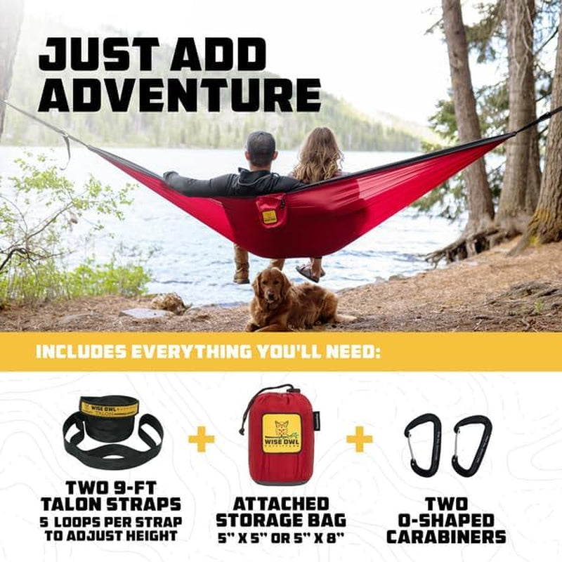 Portable Lightweight Single Hammock for Camping and Outdoor Adventures - Durable Parachute Nylon in Black and Grey